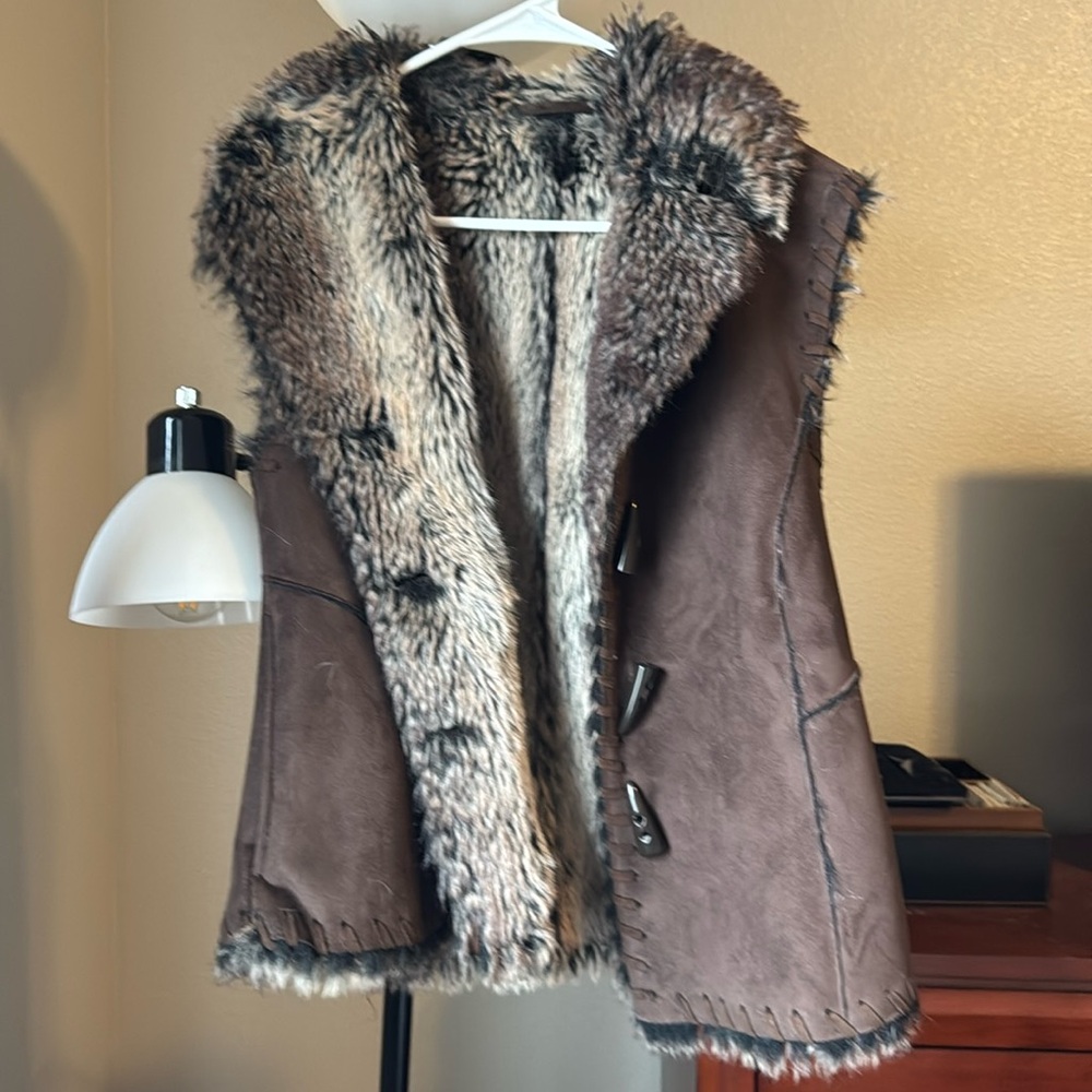 Scully Dark Brown Vest with Faux Fur Trim